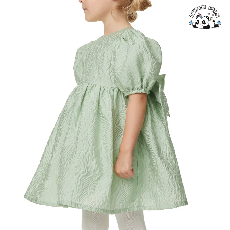 LEZONKIDS - Customizable Fashion Puff Short Sleeve Girl Kids Floral Dress Breathable Princess Dress for Girls